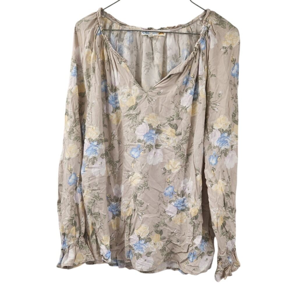 C&C CALIFORNIA Long Sleeve Floral Top Womens Size Extra Large XL Cottagecore